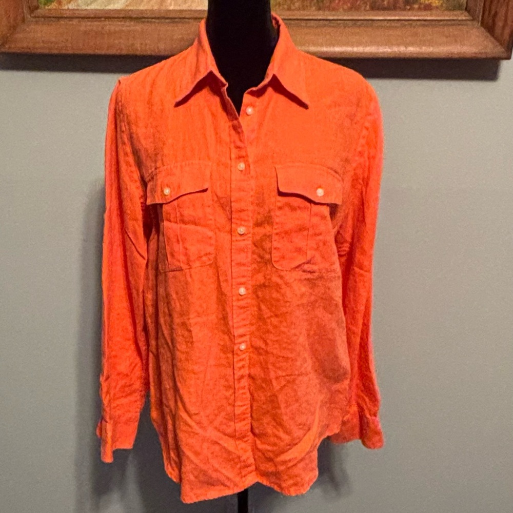 Lauren Ralph Lauren Women’s 100% Linen
Button Down Shirt Sz M Bright Orange